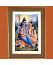 Mahadev Parvati Ganesh Kartikeya  Photo Frame  10x14 Inches-Brown Wooden Frame for Home , Office & Temple Decoration and Gifting