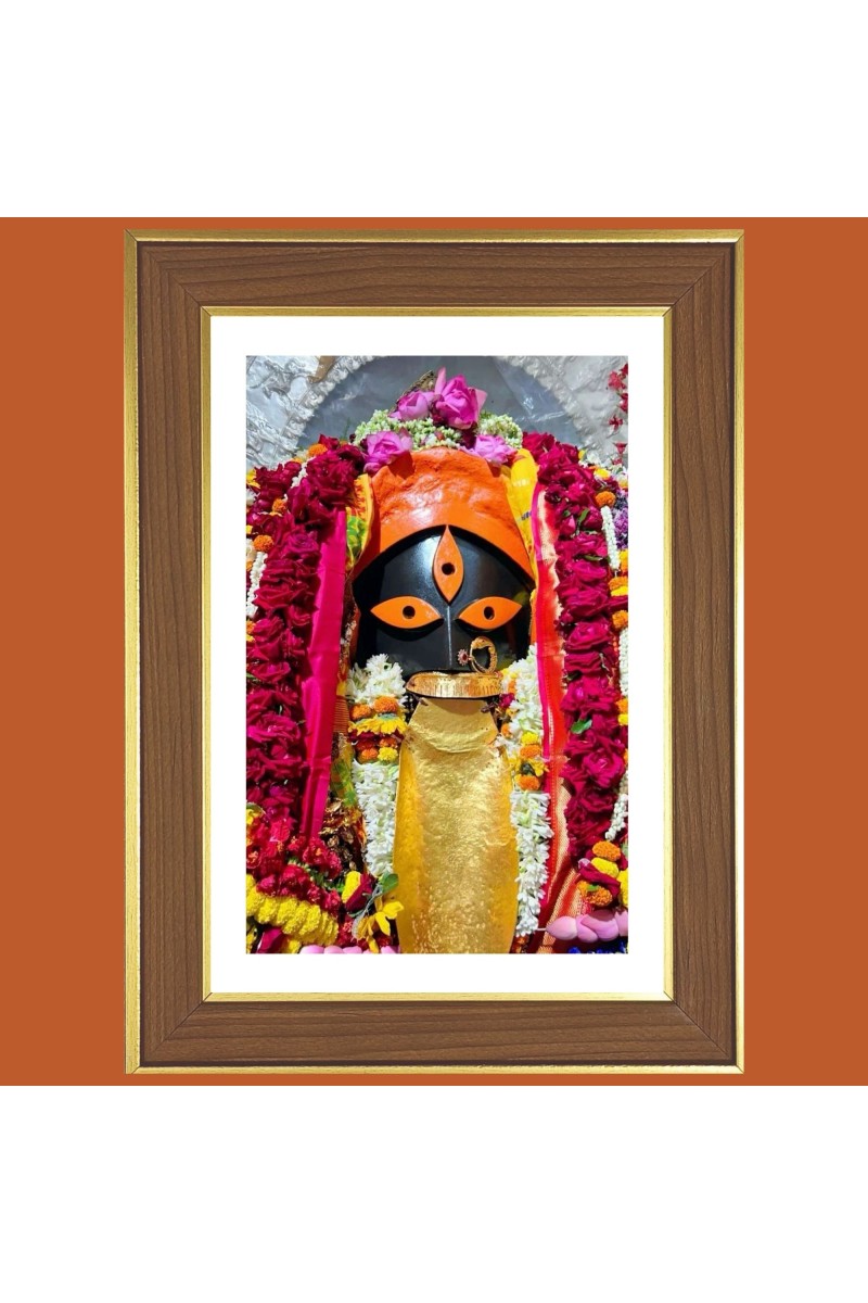 Kalighat Kali Maa Photo Frame  10x14 Inches-Brown Wooden Frame for Home , Office & Temple Decoration and Gifting