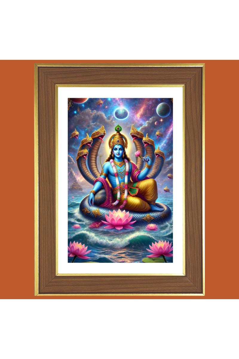 Lord Vishnu Photo Frame  10x14 Inches-Brown Wooden Frame for Home , Office & Temple Decoration and Gifting