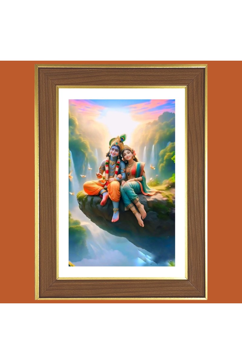 Radha Krishna Photo Frame  10x14 Inches-Brown Wooden Frame for Home , Office & Temple Decoration and Gifting