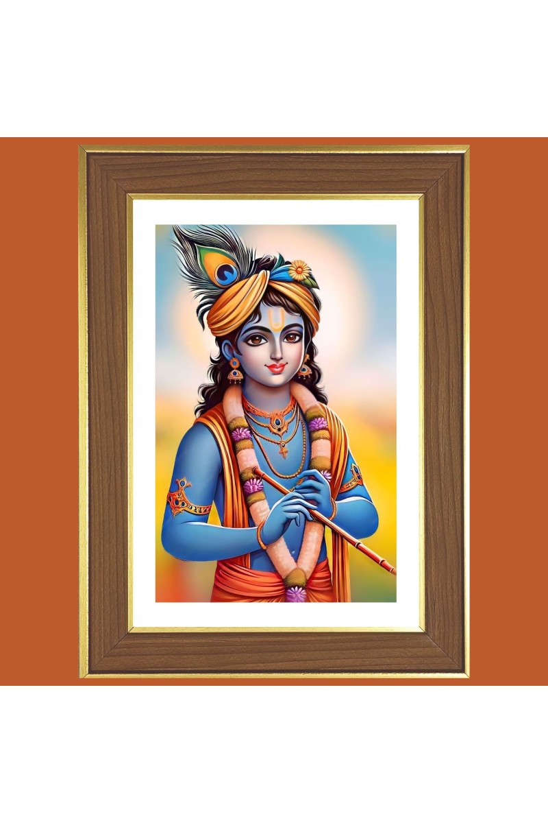 Lord Shri Krishna Photo Frame  10x14 Inches-Brown Wooden Frame for Home , Office & Temple Decoration and Gifting