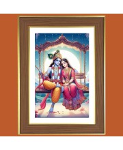 Radha and krishna Photo Frame  10x14 Inches-Brown Wooden Frame for Home , Office & Temple Decoration and Gifting