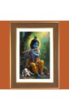 Little krishna playing flute Photo Frame  10x14 Inches-Brown Wooden Frame for Home , Office & Temple Decoration and Gifting