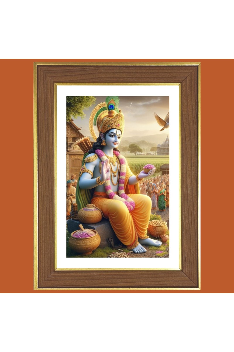 Lord krishna Photo Frame  10x14 Inches-Brown Wooden Frame for Home , Office & Temple Decoration and Gifting