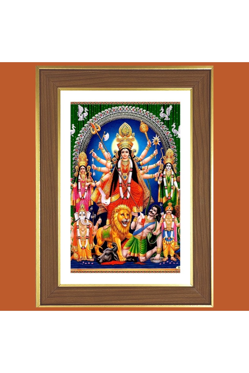 Goddess Durga Maa Photo Frame  10x14 Inches-Brown Wooden Frame for Home , Office & Temple Decoration and Gifting