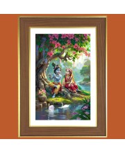 Baby krishna and radha Photo Frame  10x14 Inches-Brown Wooden Frame for Home , Office & Temple Decoration and Gifting
