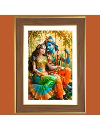 Radha and Sri Krishna Photo Frame  10x14 Inches-Brown Wooden Frame for Home , Office & Temple Decoration and Gifting
