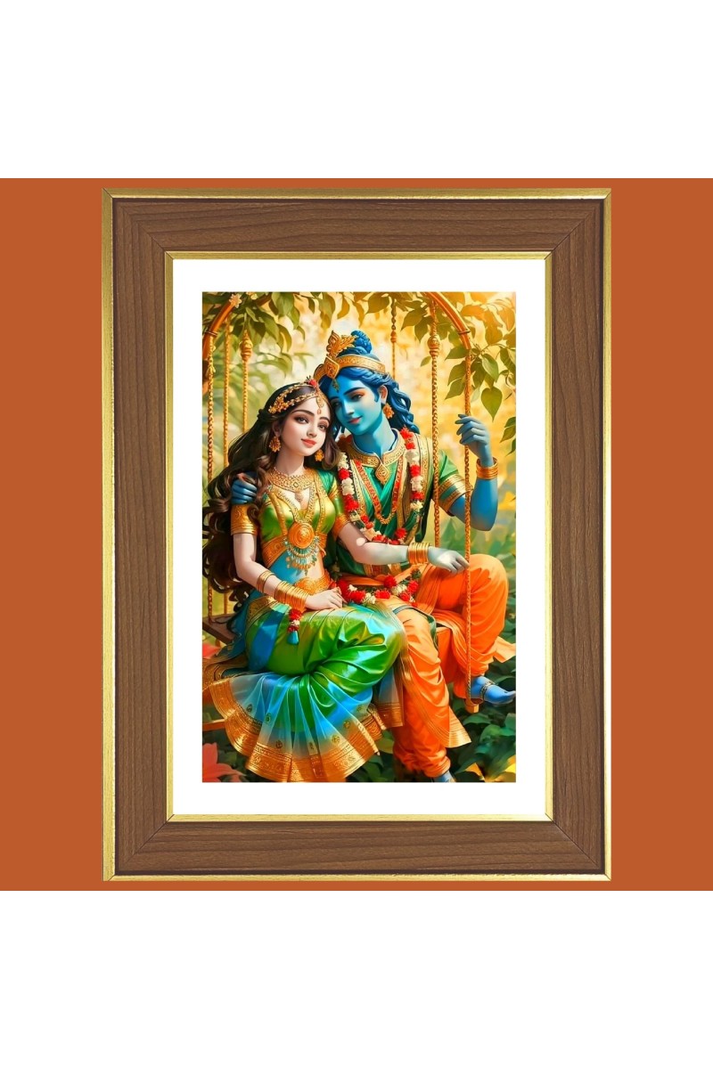 Radha and Sri Krishna Photo Frame  10x14 Inches-Brown Wooden Frame for Home , Office & Temple Decoration and Gifting