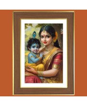 Yashoda maa with little krishna Photo Frame  10x14 Inches-Brown Wooden Frame for Home , Office & Temple Decoration and Gifting