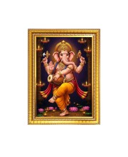 Lord Ganesh Photo Frame - 10x14 Inches, Brown Wooden Frame for Home , Office & Temple Decoration