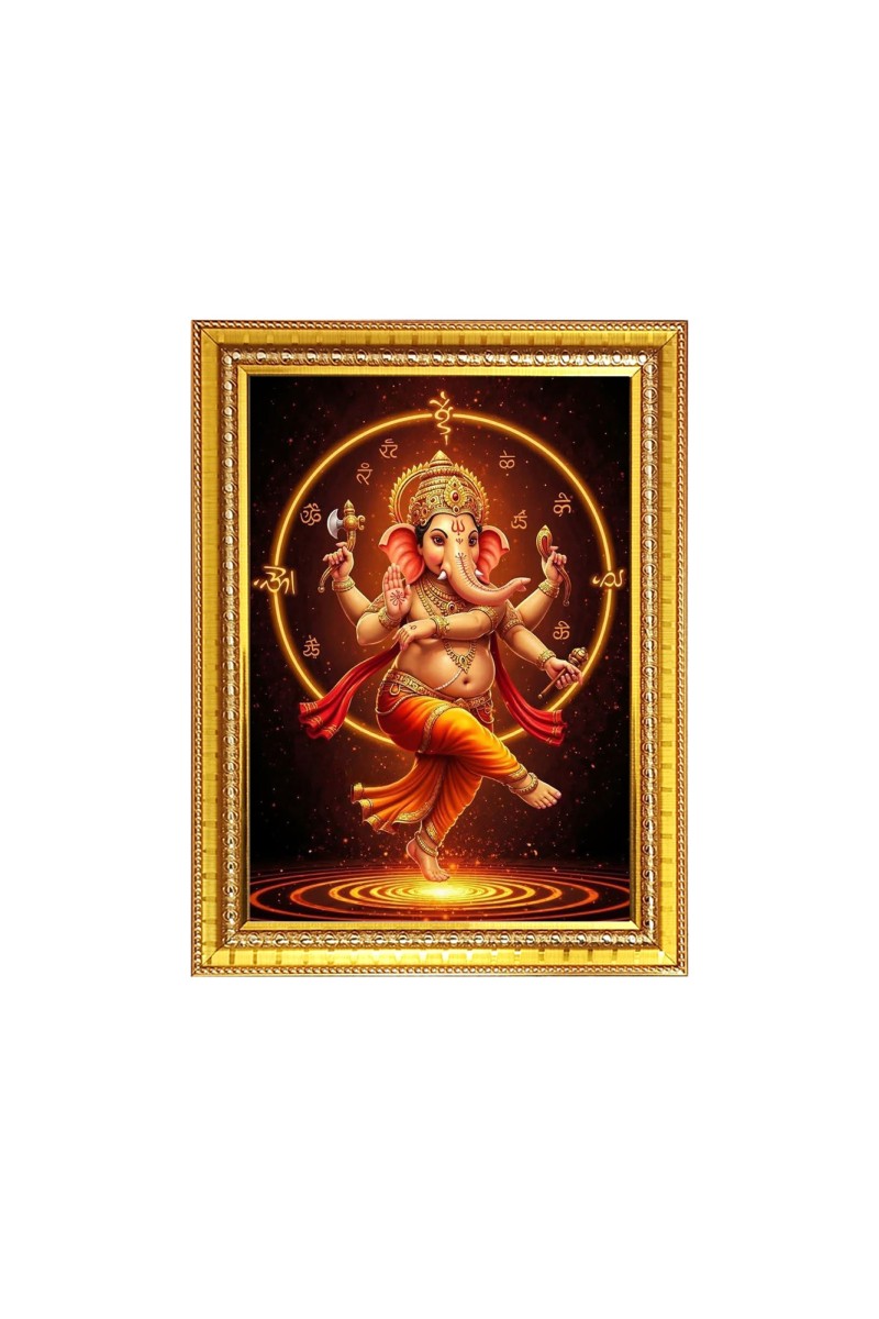 Lord Ganesh Photo Frame - 10x14 Inches, Brown Wooden Frame for Home , Office & Temple Decoration