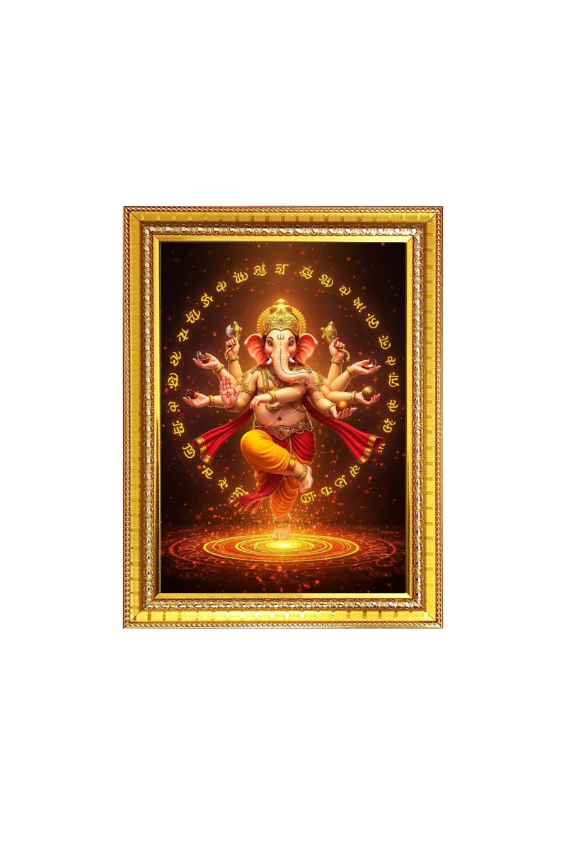 Lord Ganesh Photo Frame - 10x14 Inches, Brown Wooden Frame for Home , Office & Temple Decoration