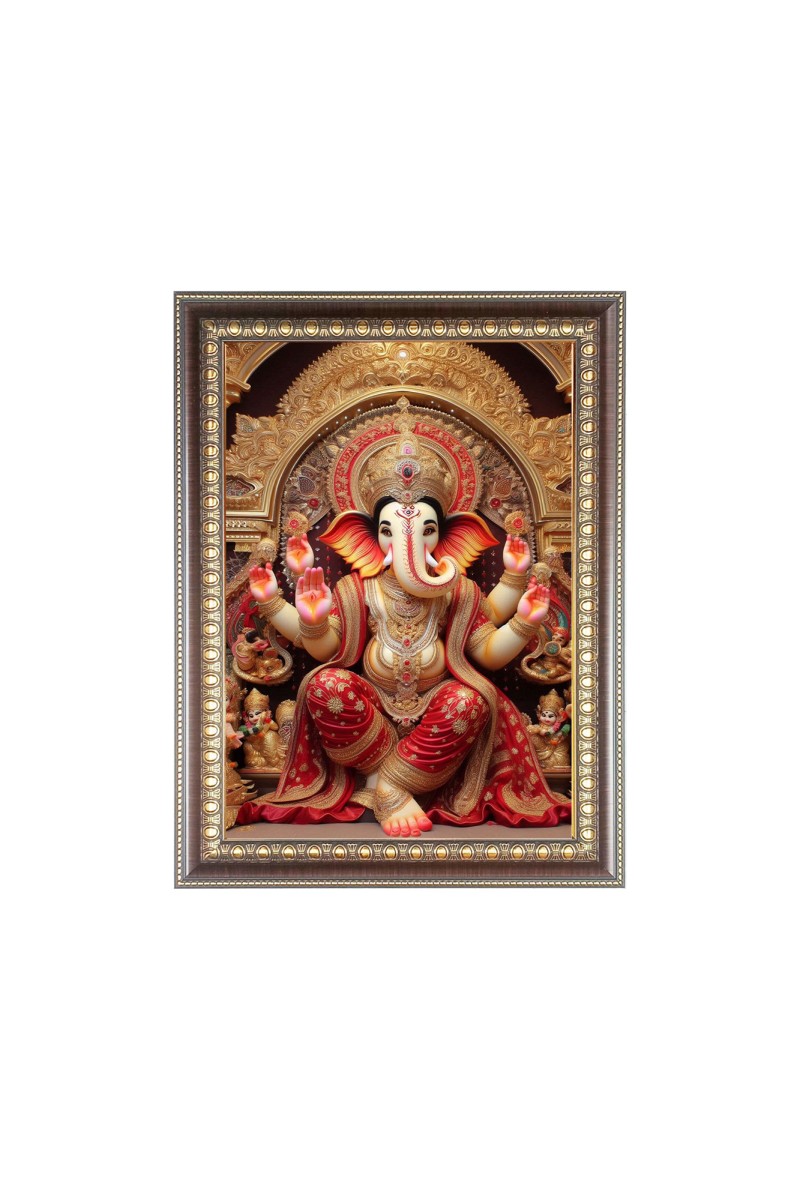Lord Ganesh Photo Frame - 10x14 Inches, Brown Wooden Frame for Home , Office & Temple Decoration