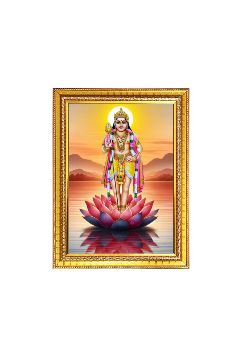 Lord Kartikeya Photo Frame - 10x14 Inches, Brown Wooden Frame for Home , Office & Temple Decoration