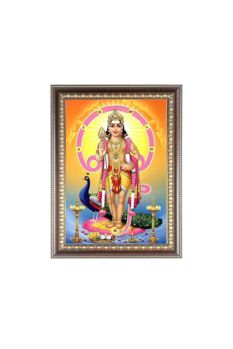Lord Kartikeya Photo Frame - 10x14 Inches, Brown Wooden Frame for Home , Office & Temple Decoration