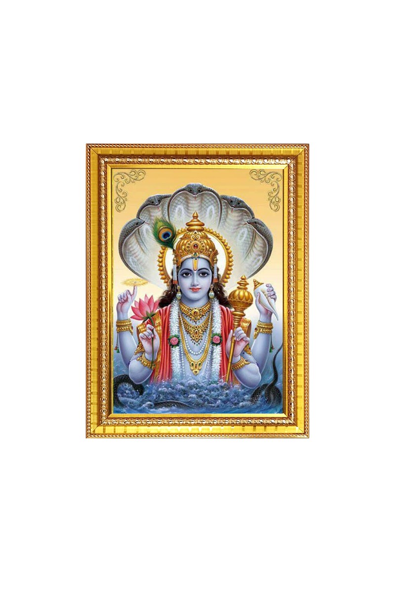 Lord Narayan Photo Frame - 10x14 Inches, Brown Wooden Frame for Home , Office & Temple Decoration