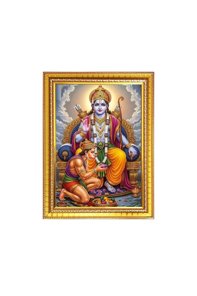 Lord Rama With Lord Hanuman ji Photo Frame - 10x14 Inches, Brown Wooden Frame for Home , Office & Temple Decoration