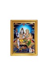Lord Shiva Parvati with Bal Ganesh and kartikeya ji With nandi cow Photo Frame - 10x14 Inches, Brown Wooden Frame for Home , Office & Temple Decoration
