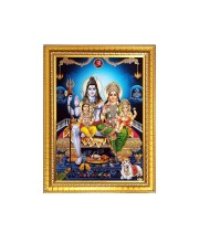 Lord Shiva Parvati with Bal Ganesh and kartikeya ji With nandi cow Photo Frame - 10x14 Inches, Brown Wooden Frame for Home , Office & Temple Decoration
