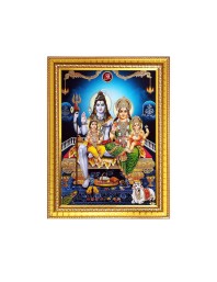 Lord Shiva Parvati with Bal Ganesh and kartikeya ji With nandi cow Photo Frame - 10x14 Inches, Brown Wooden Frame for Home , Office & Temple Decoration