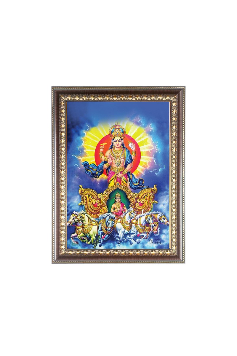 Lord Surya Dev Photo Frame - 10x14 Inches, Brown Wooden Frame for Home , Office & Temple Decoration