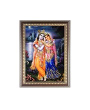 Maa Radha with Sri Krishna Photo Frame - 10x14 Inches, Brown Wooden Frame for Home , Office & Temple Decoration