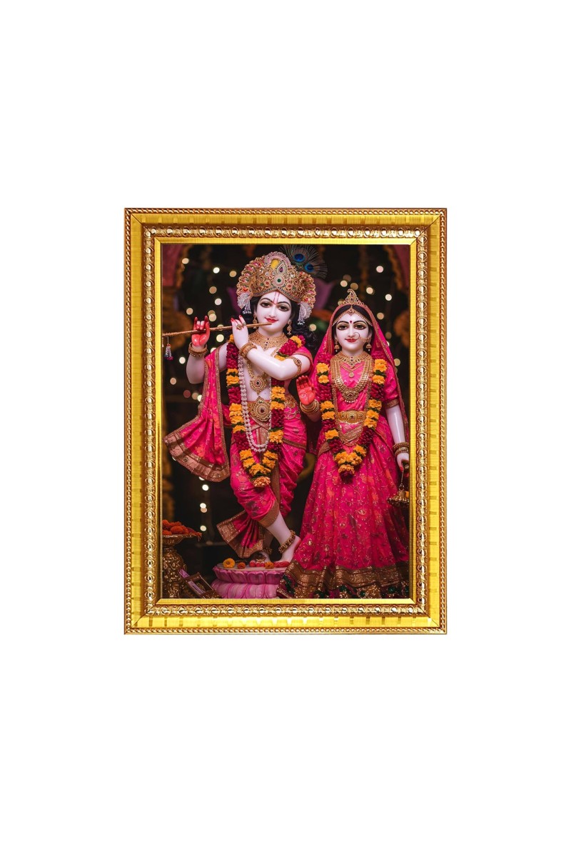 Maa Radha with Sri Krishna Photo Frame - 10x14 Inches, Brown Wooden Frame for Home , Office & Temple Decoration