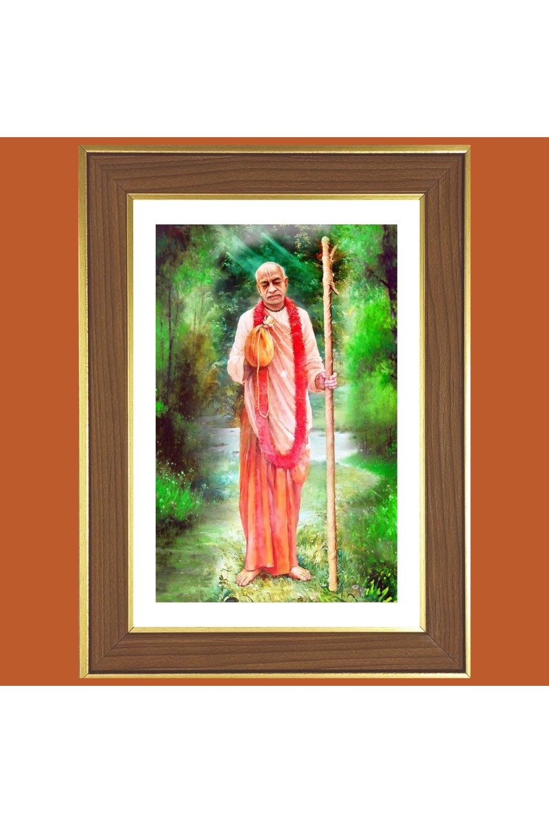 Swami Prabhupada Photo Frame  10x14 Inches-Brown Wooden Frame for Home , Office & Temple Decoration and Gifting