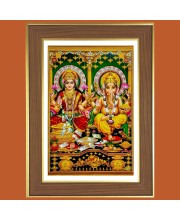 Goddess Lakshmi and Ganesha Photo Frame  10x14 Inches-Brown Wooden Frame for Home , Office & Temple Decoration and Gifting