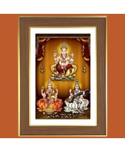 Ganesha and Lakshmi and Saraswathi Photo Frame  10x14 Inches-Brown Wooden Frame for Home , Office & Temple Decoration and Gifting