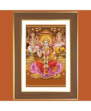 Saraswathi and Ganesha and Lakshmi Photo Frame  10x14 Inches-Brown Wooden Frame for Home , Office & Temple Decoration and Gifting