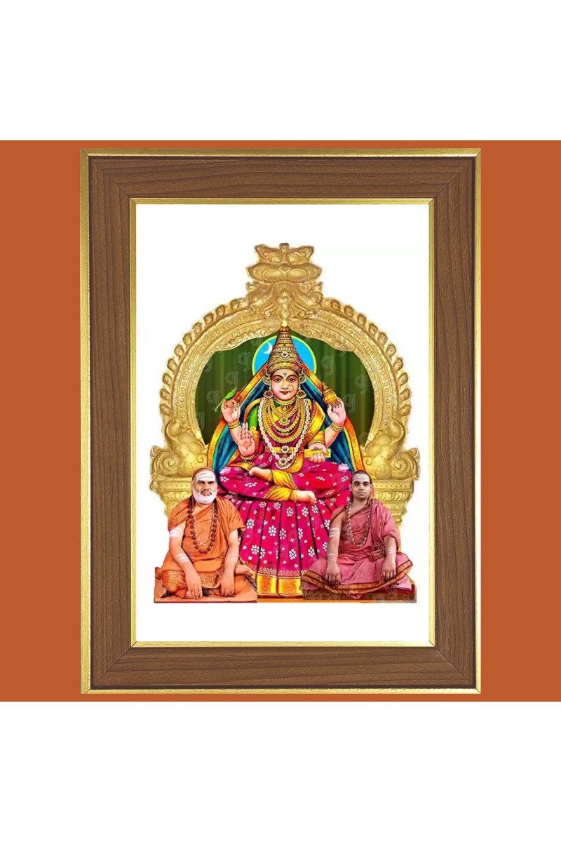 Sringeri Sri Sharadamba Photo Frame  10x14 Inches-Brown Wooden Frame for Home , Office & Temple Decoration and Gifting