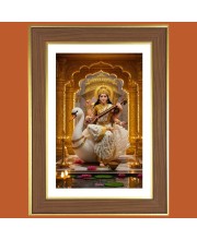 Goddess Saraswati Photo Frame  10x14 Inches-Brown Wooden Frame for Home , Office & Temple Decoration and Gifting