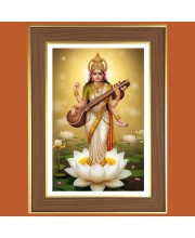 Goddess Saraswati maa Photo Frame  10x14 Inches-Brown Wooden Frame for Home , Office & Temple Decoration and Gifting