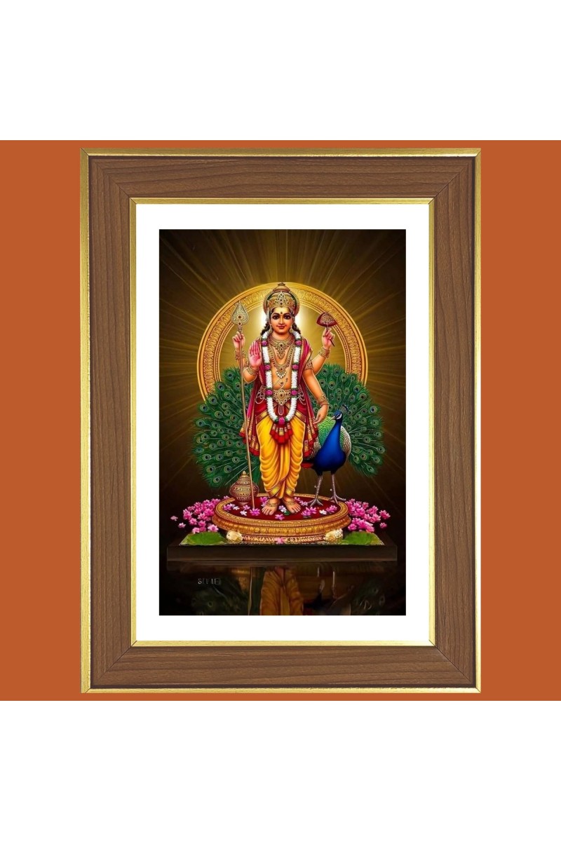  Lord Kartikeya  Photo Frame  10x14 Inches-Brown Wooden Frame for Home , Office & Temple Decoration and Gifting