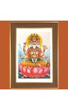 Lord Brahma on Lotus  Photo Frame  10x14 Inches-Brown Wooden Frame for Home , Office & Temple Decoration and Gifting