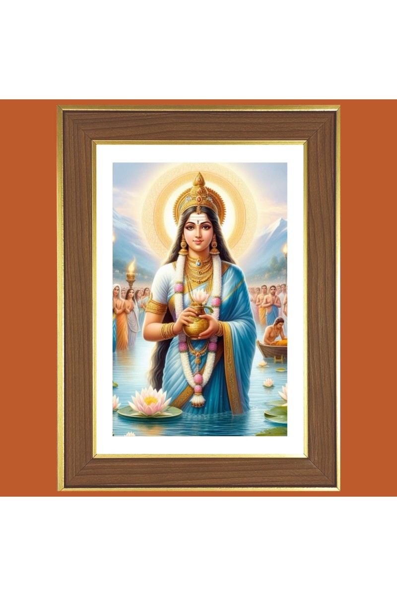 Ganga Devi Photo Frame  10x14 Inches-Brown Wooden Frame for Home , Office & Temple Decoration and Gifting
