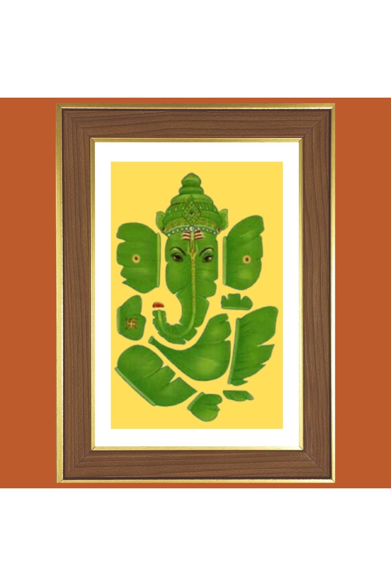 Green Ganesha Photo Frame  10x14 Inches-Brown Wooden Frame for Home , Office & Temple Decoration and Gifting