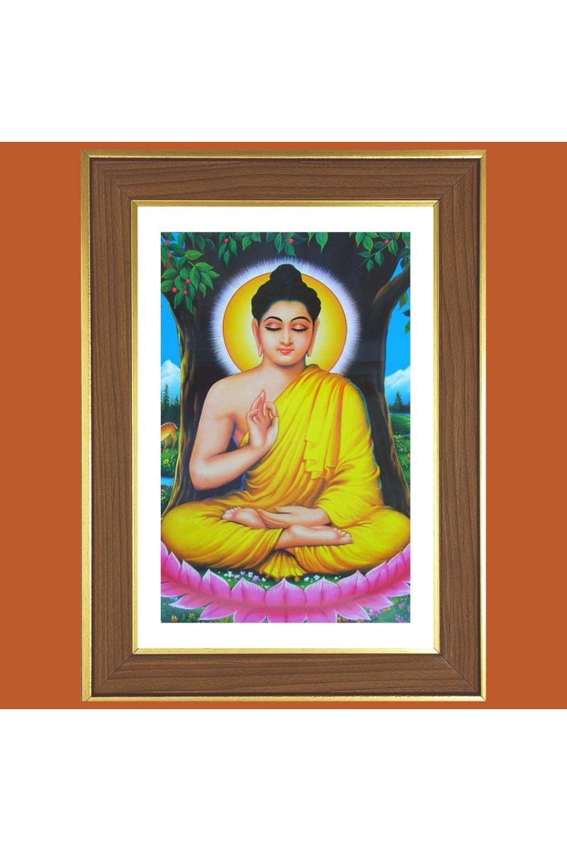 Calmness Buddha  Photo Frame  10x14 Inches-Brown Wooden Frame for Home , Office & Temple Decoration and Gifting