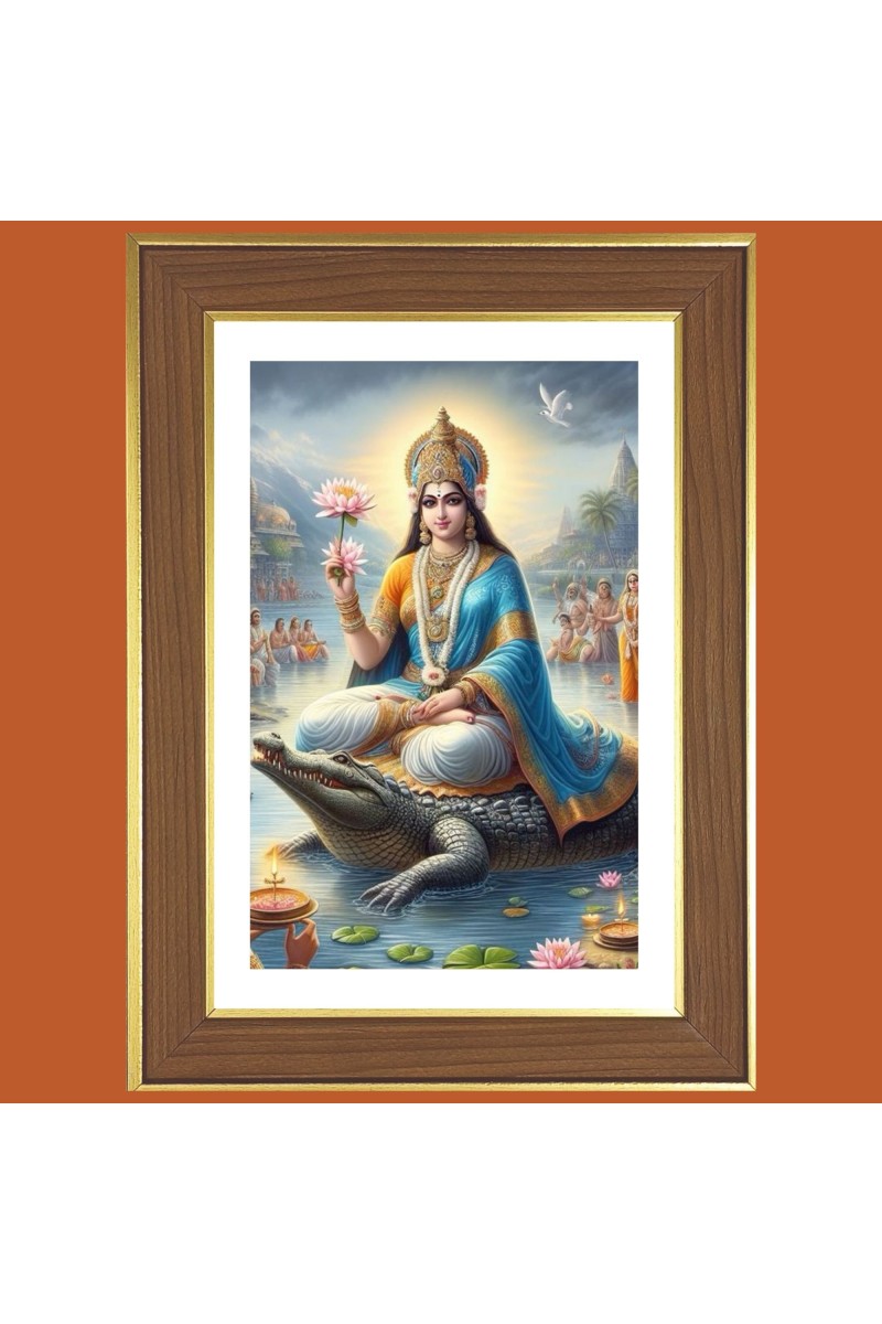 Goddess Ganga Photo Frame  10x14 Inches-Brown Wooden Frame for Home , Office & Temple Decoration and Gifting