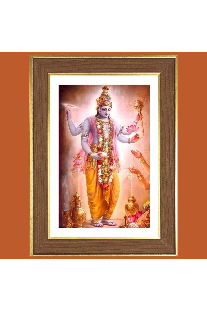 God Vishnu Photo Frame  10x14 Inches-Brown Wooden Frame for Home , Office & Temple Decoration and Gifting