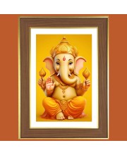 Lord Vinayaka Photo Frame  10x14 Inches-Brown Wooden Frame for Home , Office & Temple Decoration and Gifting