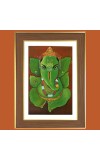 Green Ganapati Photo Frame  10x14 Inches-Brown Wooden Frame for Home , Office & Temple Decoration and Gifting