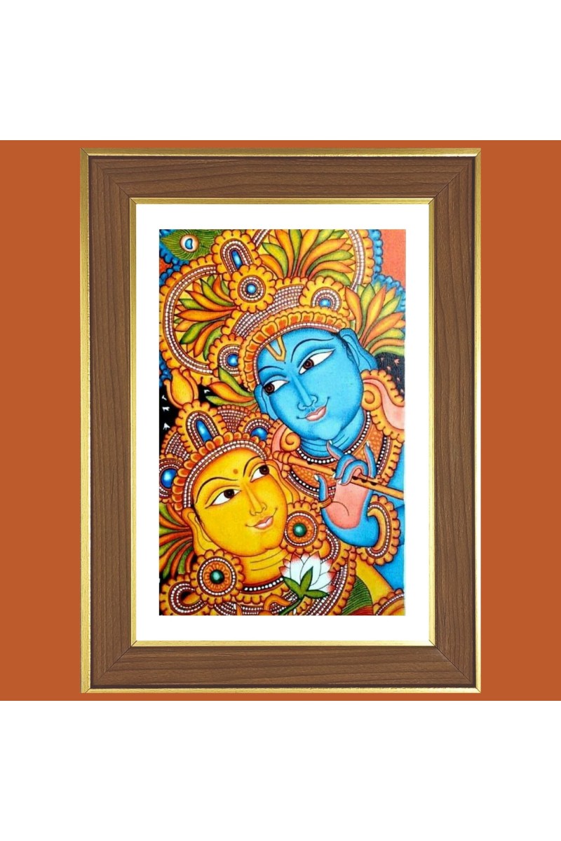 Radha krishna art Photo Frame  10x14 Inches-Brown Wooden Frame for Home , Office & Temple Decoration and Gifting