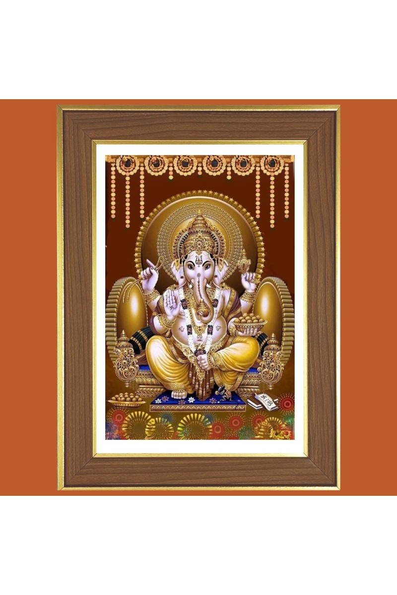 Lord Ganapathi Photo Frame  10x14 Inches-Brown Wooden Frame for Home , Office & Temple Decoration and Gifting