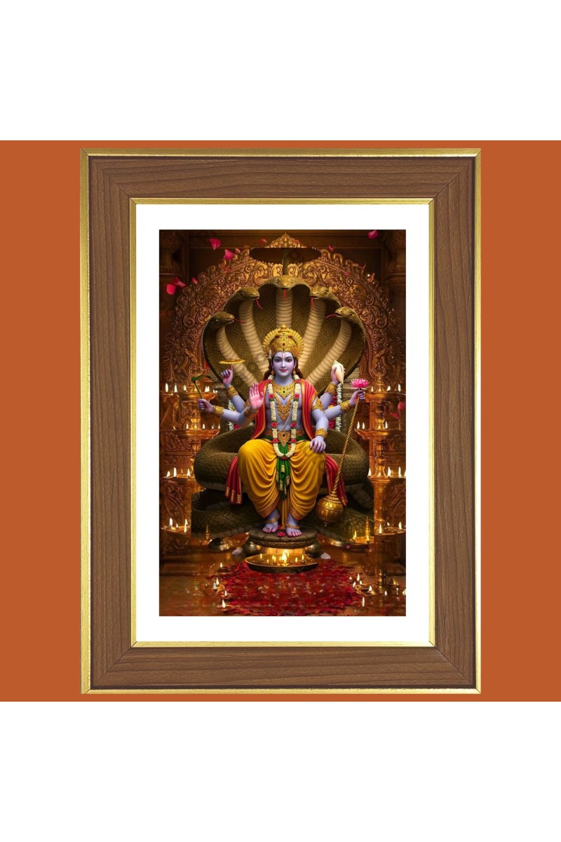 Lord Vishnu Photo Frame  10x14 Inches-Brown Wooden Frame for Home , Office & Temple Decoration and Gifting