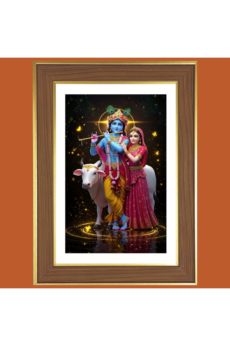 Lord krishna and Radha Photo Frame  10x14 Inches-Brown Wooden Frame for Home , Office & Temple Decoration and Gifting