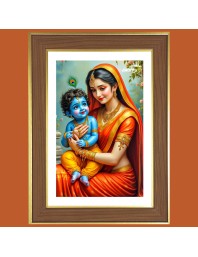 Yashoda and Baby krishna Photo Frame  10x14 Inches-Brown Wooden Frame for Home , Office & Temple Decoration and Gifting