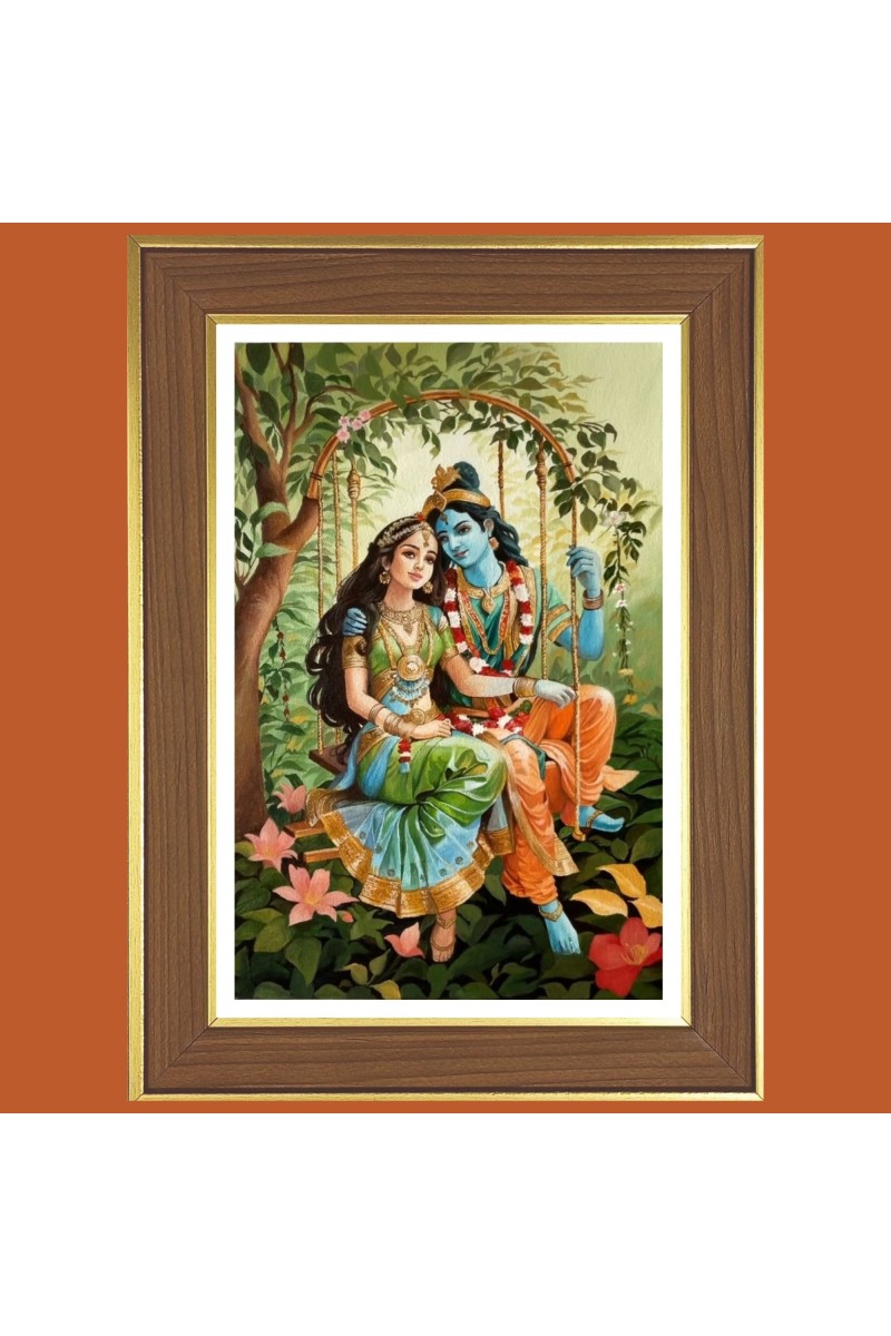 Krishna and Radha Photo Frame  10x14 Inches-Brown Wooden Frame for Home , Office & Temple Decoration and Gifting