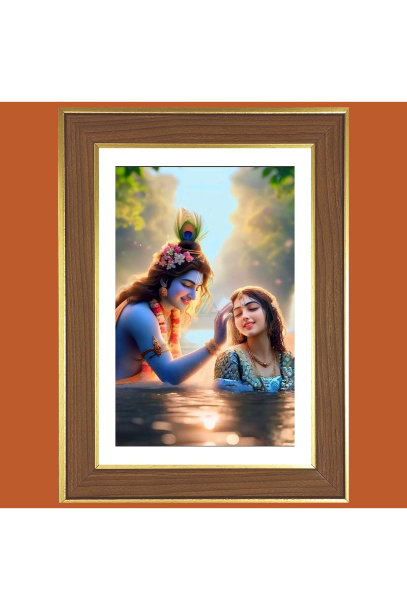 Radha Krishna Photo Frame  10x14 Inches-Brown Wooden Frame for Home , Office & Temple Decoration and Gifting